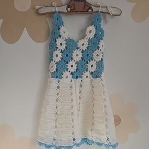 Crochet Blue and White Floral Dress